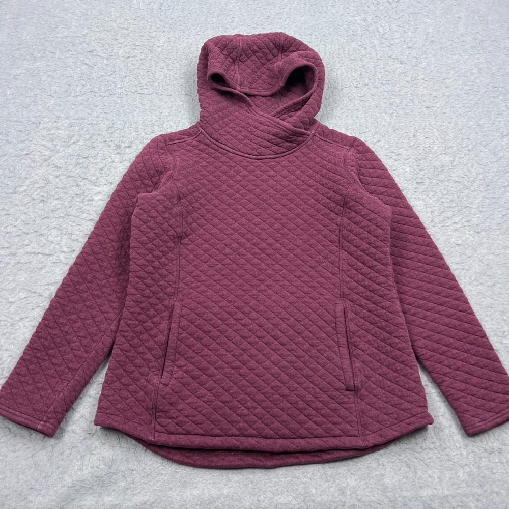 Duluth Trading Quilted Sweatshirt Popover Women's Small Purple Cowl Hoodie Tunic